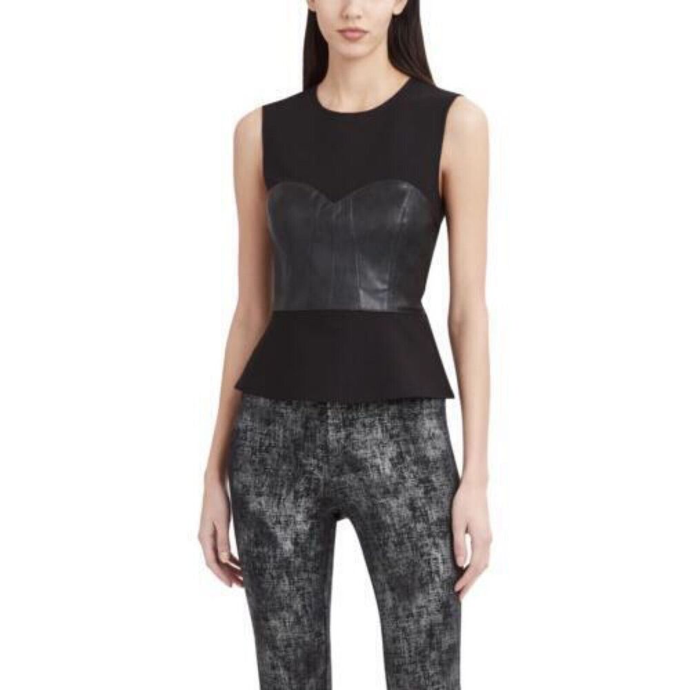 BCBGMAXAZRIA Top Sleeveless Black Faux Leather Size XXS
